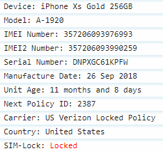 IMEI Carrier Check report - Sample
